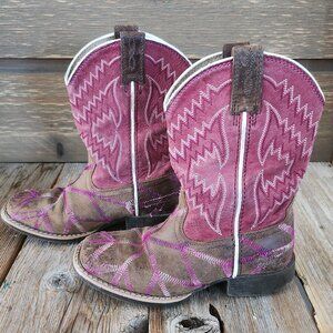 Ariat girls size 10 cowgirl boots pink and brown